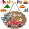 Winder Truck Welcome Sign for Front Door Red Truck Decor with 6-PC Interchangeable Seasonal Icons Farmhouse Wooden Wall Hanging for Birthday Halloween Christmas Holiday Hanger Decorations(Natural Red Truck)