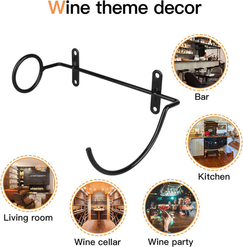 Spiral Wine Wall Holder, 6 Pack Wall Mounted Wine Rack, Metal Wine Bottle Display Holder for Wine Storage Wall Wine Theme Decor, Black (to The Left Style)