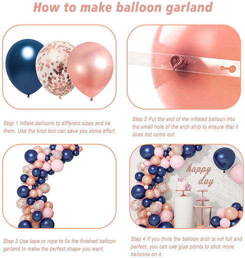 121 PCS Gender Reveal Party Supplies Rose Gold Navy Blue and Pink Latex Confetti Pearlescent Balloons Garland Arch Kit for Birthday Party Baby Shower Decorations