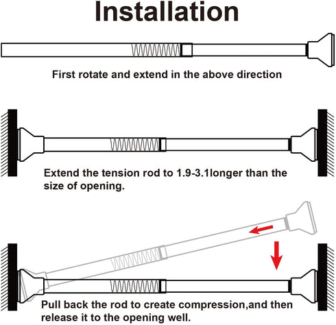 Shower Curtain Rod Tension No Drill, Spring Tension Rod for Windows, Stainless Steel Curtain Rod Adjustable 26-47 Inches, Tension Shower Rod for Bathroom, Kitchen, Window, Closet, Doorway, White