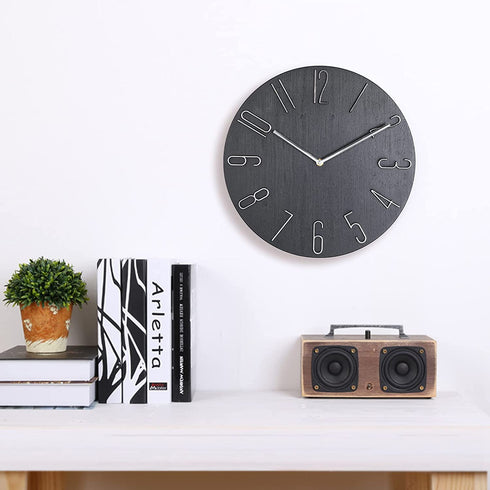 14 inch Modern Wall Clock Minimalist Block Silent and Non-Ticking Imitation Wood 3D Round Stereo Digital Indoor Clock, Family Living Room, Kitchen, Bedroom, Office, Hotel