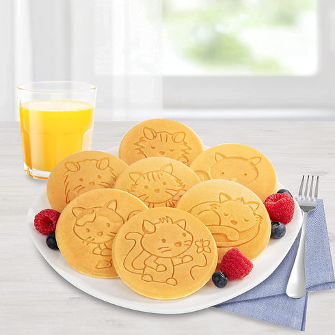 Kitty Friends Mini Pancake Pan - Make 7 Unique Flapjack Cat Designs, Nonstick Pan Cake Maker Griddle for Breakfast Kitten Fun & Easy Cleanup, Fun Animal Gift