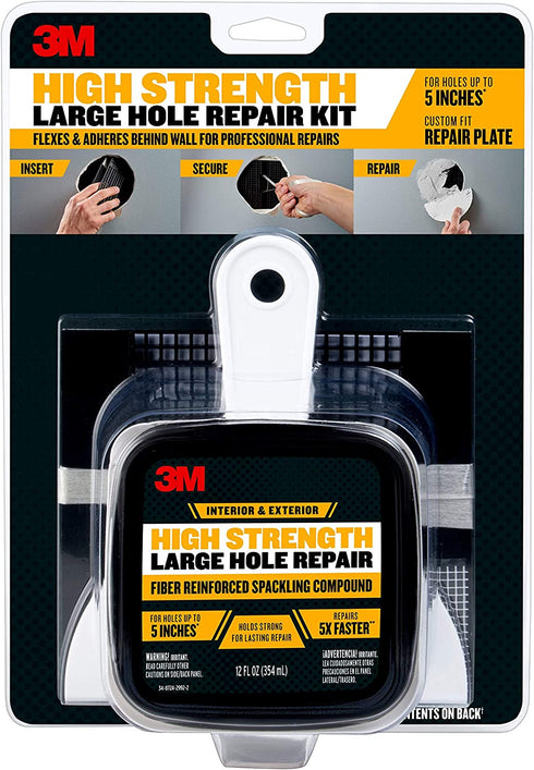 3M High Strength Large Hole Repair Kit with 12 fl. oz Compound, Self-Adhesive Back Plate, Putty Knife and Sanding Pad