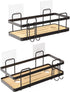 Keebofly Shower Caddy Bathroom Shower Organizer Shelf with Hooks,2 Pack,Shower Rack Wall Mount Self Adhesive Hanging,Rustproof Bamboo Basket,No Drilling Shower Storage Holder for Bathroom Shower Kitchen Black