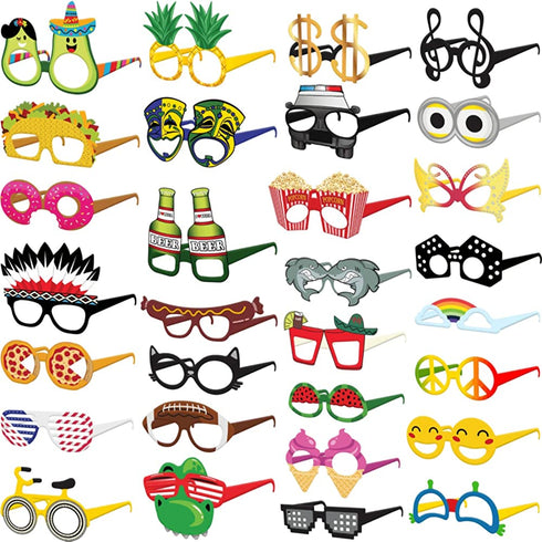 Funny Paperboard Photo Booth Props Glasses - 30-Pack Paper Party Glasses for Adults and Kids - Fun Novelty Party Favors Accessories for Birthdays, Luau and Summer Fiesta