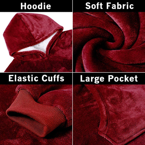 Newtion Oversized Blanket Sweatshirt, Wearable Blanket, Soft Warm Oversized Fleece Hoodie Blanket with Large Front Pocket, for Adults, Men, Women, Teens, Red