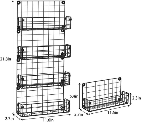 Spice Racks for Cabinet,Wall Mounted 4-Tier Stackable Black Iron Wire Hanging Spice Rack Organizer Storage,Great for Kitchen Cabinet, Cupboard,Pantry Door and More(Patent No.:D909138S)