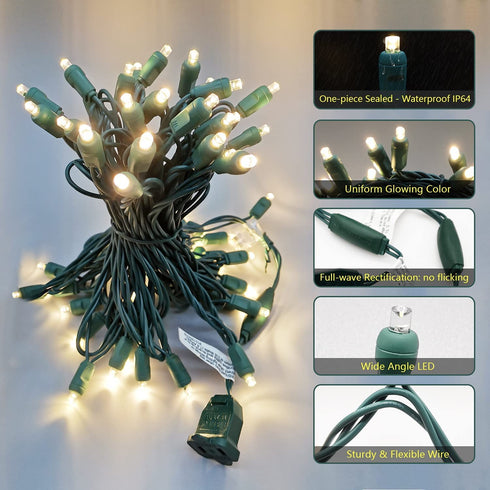 Yirunfa Christmas String Lights 50 Warm White LED 5mm Mini LED String Lights, 120V UL, 25ft Green Wire Xmas Lights for Indoor & Outdoor Use, Holiday Party Decorations,Trees, Light Displays