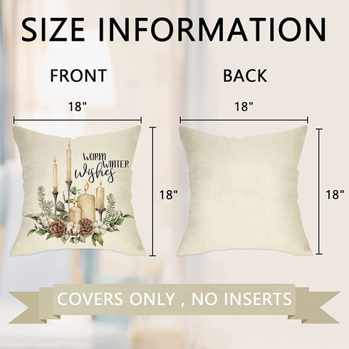 Ussap Warm Winter Wishes Decorative Throw Pillow Cover Set of 4, Reindeer Elk Skating Boots Let It Snow Decoration, Christmas Pine Tree Cones Candle Hot Cocoa Farmhouse Sofa Cushion Case Decor 18 x 18