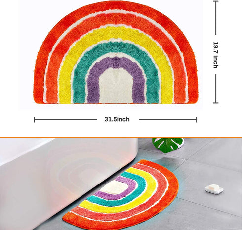 Bathroom Rugs, Jhua Half Round Area Rug Rainbow Indoor Floor Mat, Non Slip Half Circle Rug Fluffy Carpet, Soft Fuzzy Shaggy Throw Rugs for Living Room Bedroom Bathroom Kitchen Home Decor (31.5x19.7in)