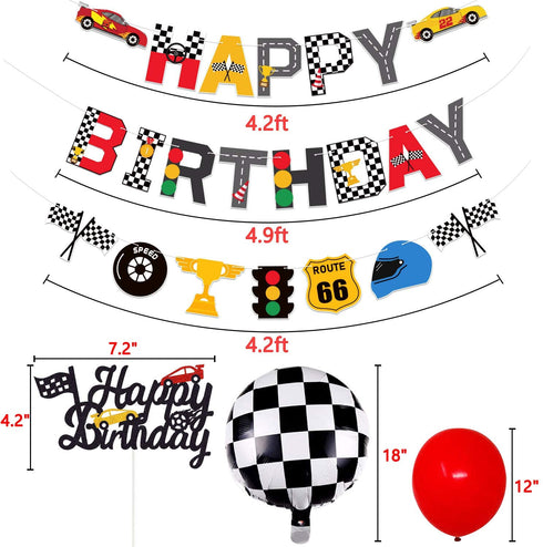 Race Car Birthday Banner and Cake Topper Racing Chequered Flag Hot Wheel Themed Birthday Party Supplies