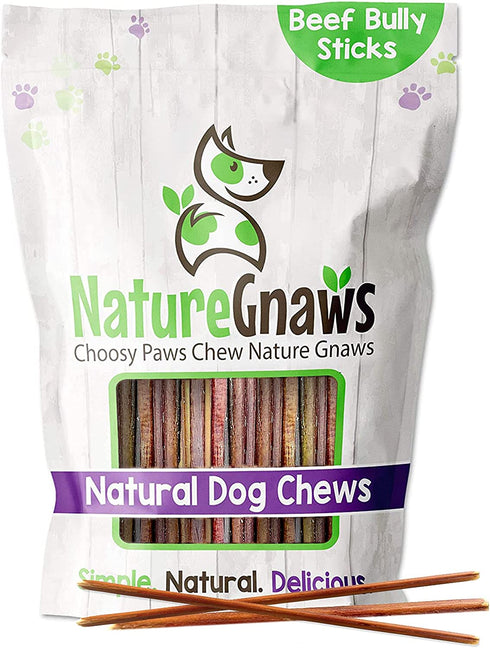 Nature Gnaws Super Skinny Bully Sticks for Small Dogs - Premium Natural Beef Dental Bones - Tasty Thin Dog Chew Treats for Toy Breeds & Puppies - Rawhide Free