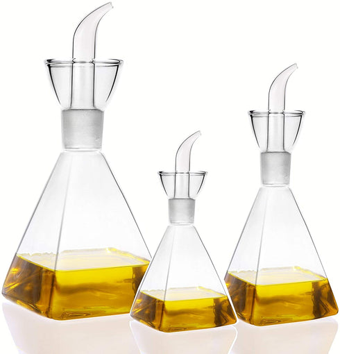 HAIZEEN 9 oz / 250 ml Clear Glass Olive Oil Dispenser Bottle - Oil & Vinegar Cruet with Pourers and NO Funnel Needed - Olive Oil Carafe Decanter for Kitchen and BBQ