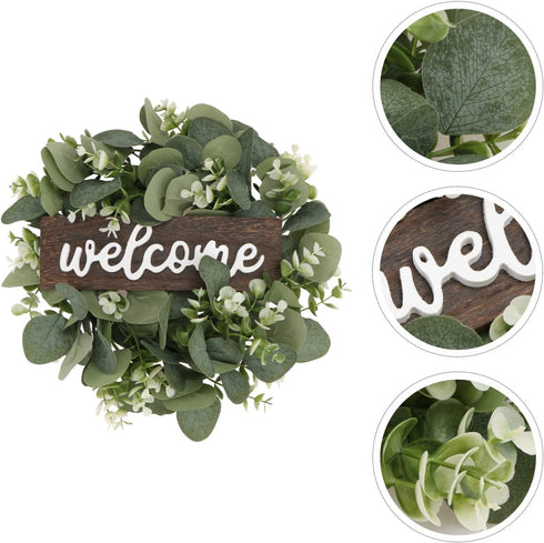 KESYOO Welcome Sign Artificial Eucalyptus Wreath Rustic Front Door Sign for Farmhouse Porch Front Door Decorations