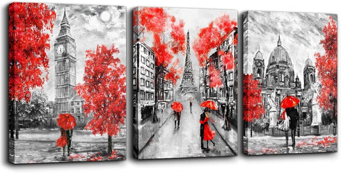 Canvas Art Simple Life Black and white scenery romantic couple Wall Art Decor 16" x 24" 3 Pieces Framed Canvas Prints Black and white Eiffel Tower Ready to Hang for living room Home Decoration