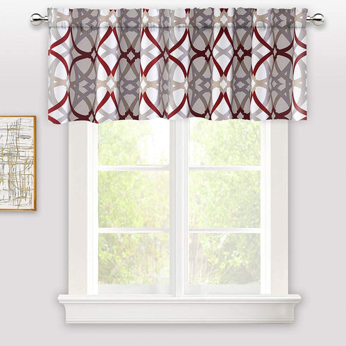 DriftAway Alexander Spiral Geo Trellis Pattern Window Curtain Valance Rod Pocket 52 Inch by 18 Inch Plus 2 Inch Header Red and Gray 1 Pack