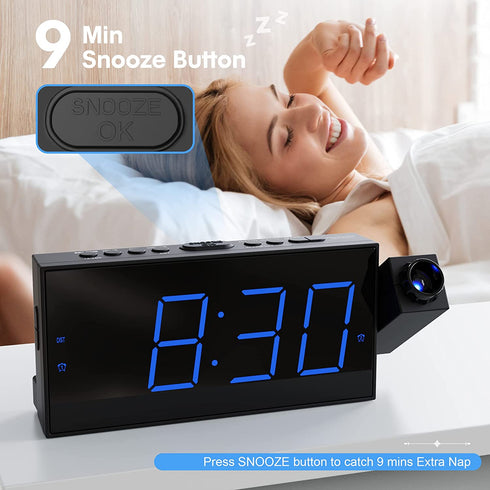 Projection Digital Alarm Clock for Bedroom, Large LED Alarm Clock Projection on Ceiling Wall, 350°Projector,Dimmer,USB Charger,Battery Backup Loud Dual Alarm Clock for Heavy Sleeper Kid Elderly