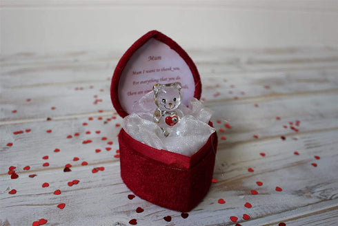 Glass Bear in Love Heart Shaped Box for a Much Loved Mum Thank You Mum