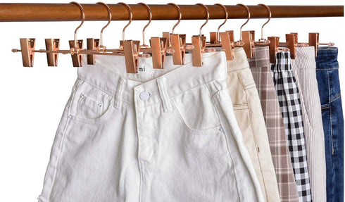 Amber Home 12 Pack Rose Copper Gold Metal Pants Skirt Hangers with Clips, Adjustable Clip Metal Trouser Hangers, Clip Hangers for Jeans Pants Heavy Duty (12 Pack)