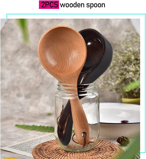 2Pcs Bath Salt Scoop Wooden Ladle Spoon Scoops for Canisters Flour Scoop Ladles for Cooking (Brown and yellow wood)