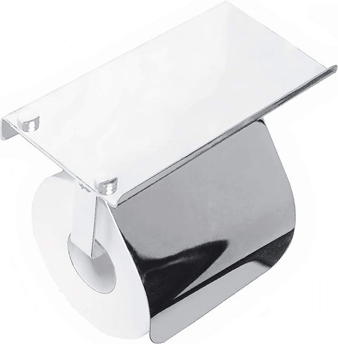 yeavs Toilet Paper Holder with Phone Shelf and Waterproof Cover, SUS304 Stainless Steel Tissue Roll Storage Rack (Polished Chrome)