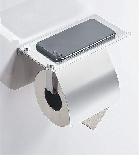 yeavs Toilet Paper Holder with Phone Shelf and Waterproof Cover, SUS304 Stainless Steel Tissue Roll Storage Rack (Polished Chrome)