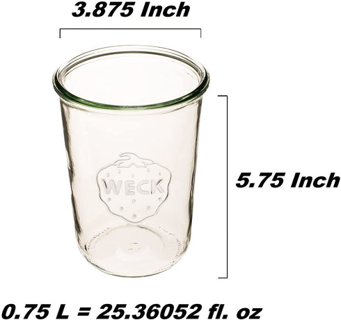 Weck Canning Jar 743-3/4 L Weck Mold Jars made of Transparent Glass - Eco-Friendly Canning Jar - Food Storage Containers with Lids Airtight 1 Jar with Keep Fresh Cover
