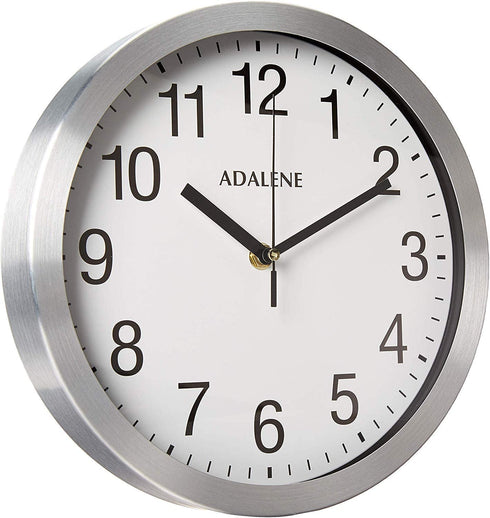 Adalene Modern Metal Wall Clock Silent - 10 Inch Analog Wall Clocks Battery Operated Non Ticking - White Face Aluminum Wall Clocks Decorative Living Room Décor, Kitchen, Bedroom, Bathroom, Office
