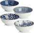 Y YHY Ceramic Bowls, Japanese Rice Bowl, Cereal Bowls for Kitchen, 16oz Blue Bowl Set of 4, Assorted Designs, Microwave and Dishwasher Safe