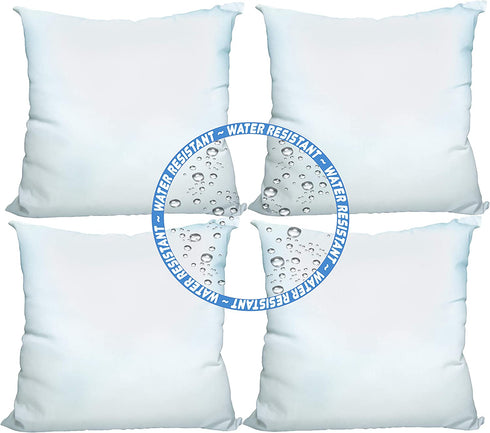 Foamily Set of 4-16 X 16 Premium Outdoor Water Resistant Hypoallergenic Stuffer Pillow Throw Inserts Sham Square Form, 16" L X 16" W, Standard/White