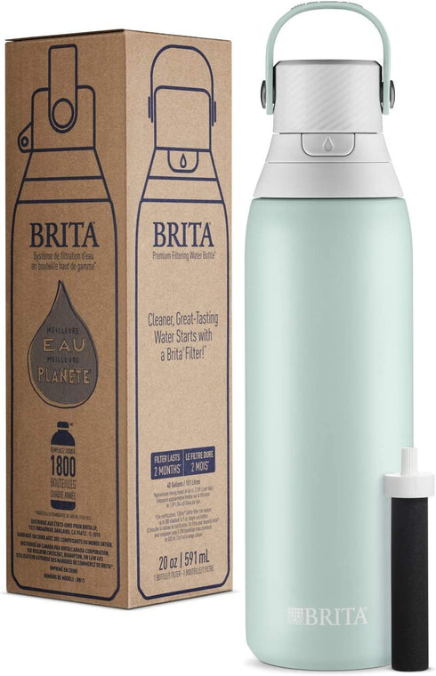 Brita Stainless Steel Water Filter Bottle, 20 Ounce, Glacier, 1 Count