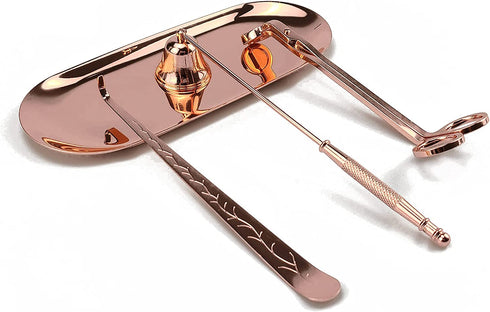 Fumaoln Candle Wick Trimmer Candle Accessory Set, 4 in 1 - Candle Wick Dipper, Wick Trimmer, Candle Snuffer and Plate Tray, Elegant Gifts for Candle & Aromatherapy Lovers - Rose Gold