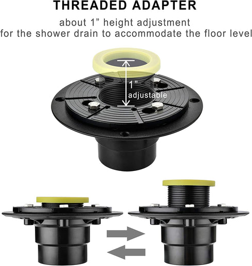 Orhemus 2 inch Shower Drain Base Flange Kit with Rubber Coupler Gasket, Threaded Adjustable Ring Adaptor for No Hub Square Linear Floor Drain Installation