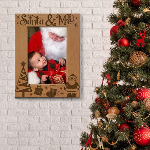 KATE POSH Santa & Me Engraved Natural Wood Picture Frame. My First Christmas, My 1st Christmas, New Baby Grandma Gift, Grandpa Gift, My Visit with Santa. (4x6-Vertical)