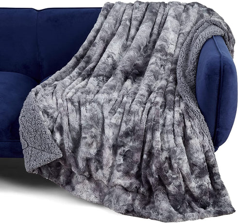 Bedsure Faux Fur Throw Blanket for Couch - Dark Grey Fuzzy Plush Fluffy Soft Sherpa Fleece Blankets and Throws for Sofa and Bed, 50x60 inches