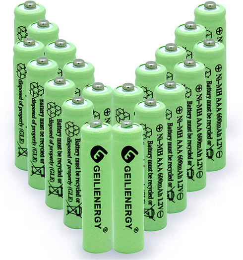 GEILIENERGY Solar Light Batteries AAA Triple A NIMH 600mAh 1.2V Rechargeable for Garden Lights Remotes Mice(20PCS)