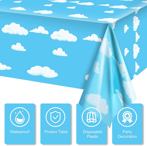 Blue Sky White Clouds Birthday Party Supplies Cartoon Story Tablecloth Party Table Cover Cartoon Table Banner for Baby Kids Shower Birthday Party Decorations, 54 x 108 Inch?1 Piece?