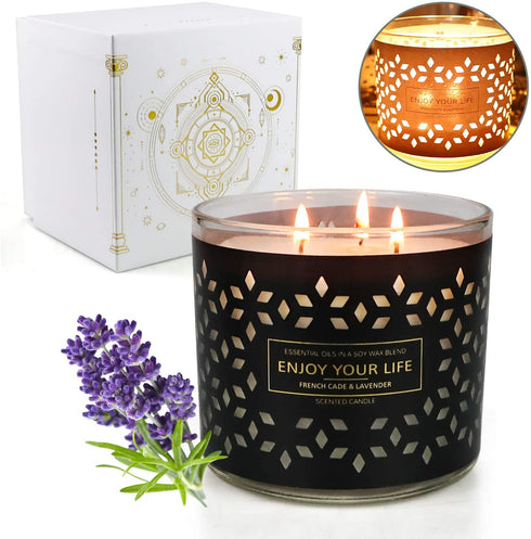 3 Wick Lavender Candle, Stress Relief Gifts for Women, Soy Candles for Home Scented,14.6 Oz 125 H Long Lasting Large Jar Candles