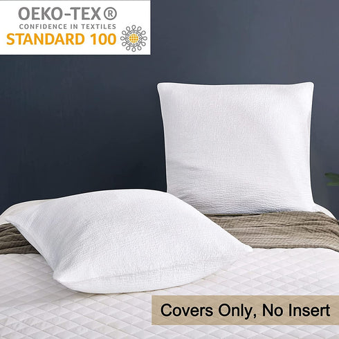 PHF 100% Cotton Jacquard Euro Sham, 26" x 26", Set of 2, Home Decorative Euro Throw Pillow Covers for Couch Sofa Bed, No Filling, White