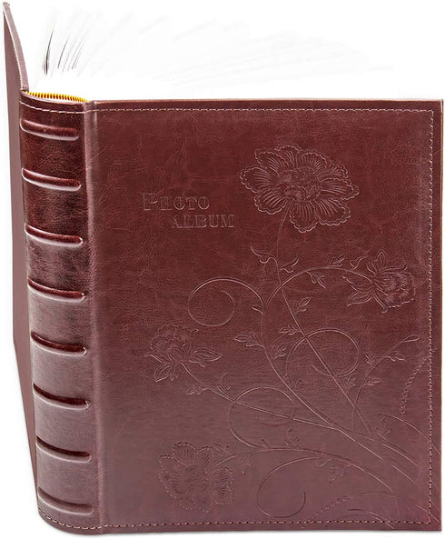 Golden State Art, Maroon Scroll Embossed Faux Leather Cover Photo Album, Holds 300 4x6 Pictures, 3 Per Page