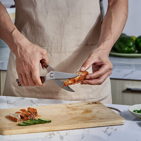 TUO Kitchen Poultry Shears, Multi-Purpose Scissors with Sturdy Pakkawood Handle; Heavy-Duty Professional High Carbon Stainless Steel Shears- Fiery Series