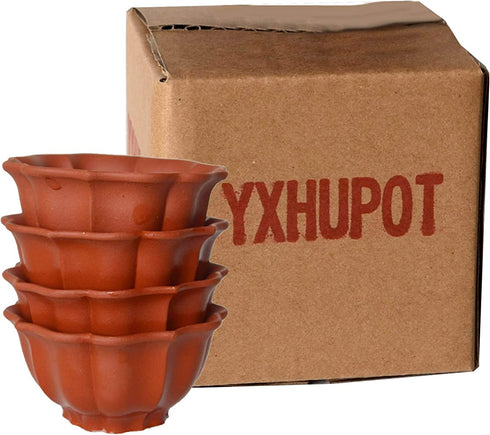 Yxhupot 4pcs Teacups 2.5oz Chinese Yixing Clay Zisha Cup Diamond Flower (Red brown)