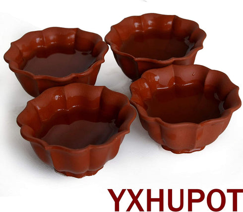 Yxhupot 4pcs Teacups 2.5oz Chinese Yixing Clay Zisha Cup Diamond Flower (Red brown)