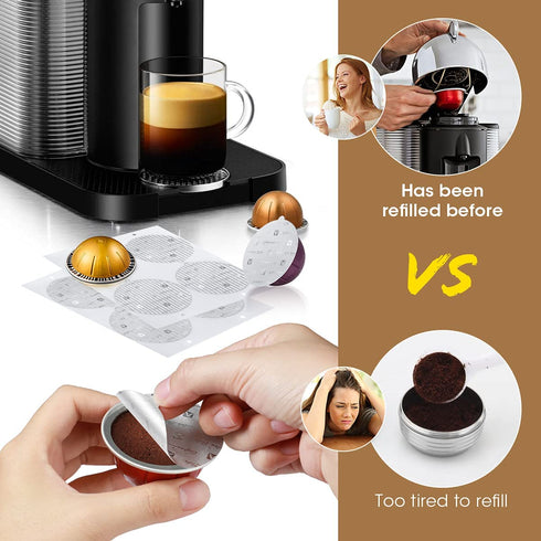 AIEVE Aluminum Foil Seals Kit for Nespresso Capsules VertuoLine with 80Pcs Aluminum Foil Seal Lid, Holder, Scoop, Brush, for Refilling Nespresso Vertuo Pods Reusable Vertuoline Pods (Pods Not Included