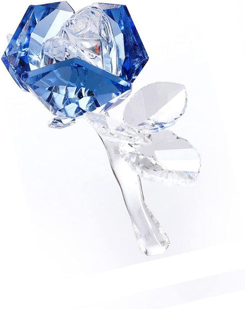 LZYUANHEN Crystal Rose Flower Paperweight Figurine Collectible Greeting Card - Anniversary Wedding Valentine's Day Gift Centerpiece Ornament Blue Rose