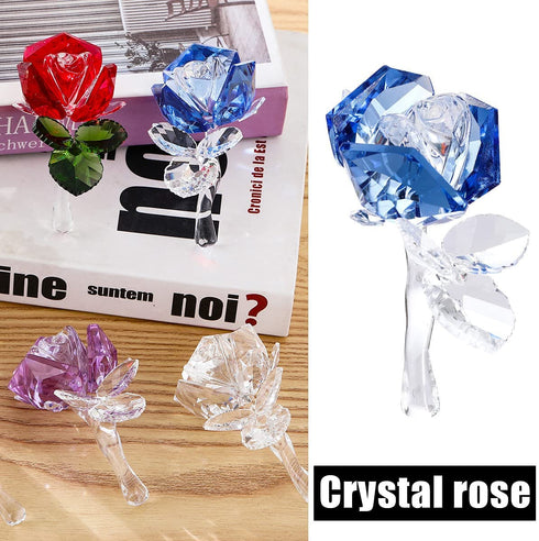 LZYUANHEN Crystal Rose Flower Paperweight Figurine Collectible Greeting Card - Anniversary Wedding Valentine's Day Gift Centerpiece Ornament Blue Rose