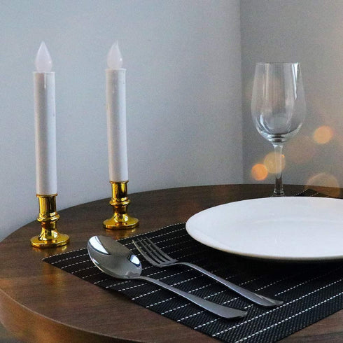 DRomance 9" White Flameless LED Flickering Window Taper Candles Battery Operated with Remote and Timer, Set of 4 Christmas Window Candles Gold Holders, Suction Cups and Battery Included