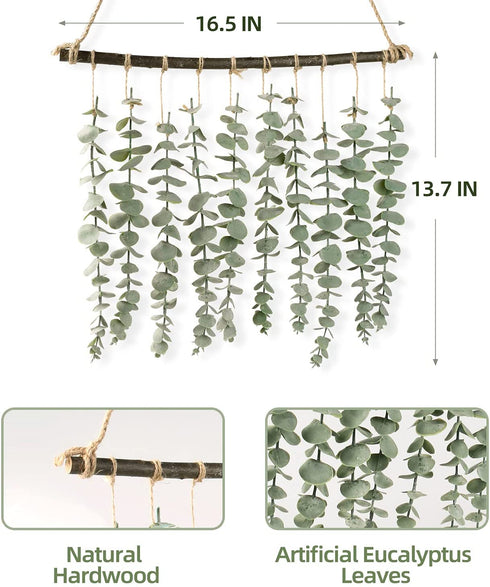 Artificial Eucalyptus Wall Hanging Decor, AgoKud Fake Eucalyptus Leaves Greenery Eucalyptus Vines Wall Hanging Plants, Farmhouse Rustic Boho Wall Decor for Bathroom, Bedroom, Living Room Decorations