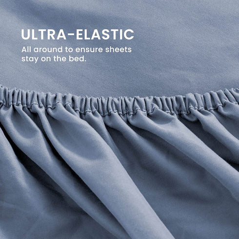 SLEEP ZONE Bed Sheet Set Ultra Soft Breathable Double Brushed Microfiber Sheets with 16 inch Deep Pocket Wrinkle Free Fade Resistant Easy Care Bedding Set 4 Pack (Flint Blue, Queen)