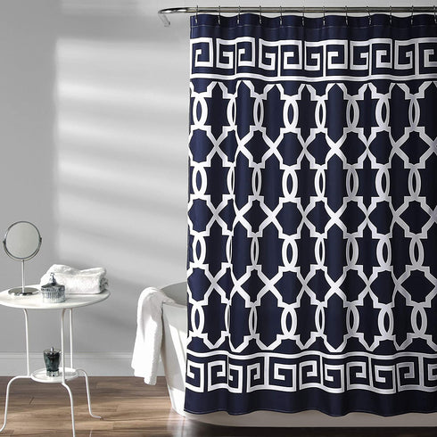 Lush Decor Navy Maze Border Shower Curtain 72X72, 72" x 72"